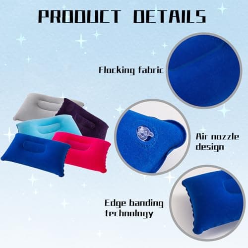SKJAXF 5 Pack Inflatable Pillows for Adults with 1 Black Storage Bag, Camping Pillow Compact Light Water Resistant, 34x22 cm Blow Up Pillow for Travel, Camping, Beach, and Outdoor Activities — view 3