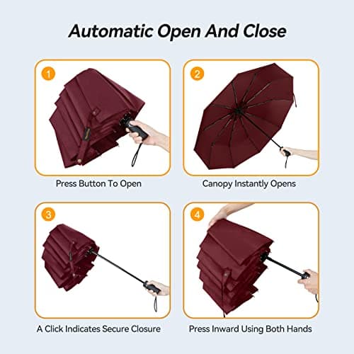 TechRise Umbrella Compact Windproof Travel Umbrellas: Easy Auto Open Close, Strong Fiberglass Frame, Durable Folding Lightweight Portable Automatic Backpack Umbrella for Men and Women, 10 Ribs — view 6