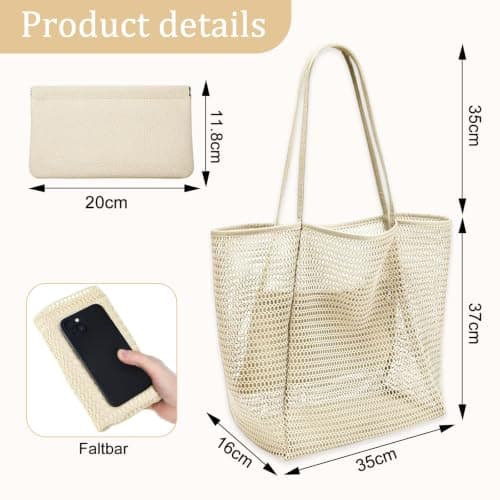 WSXQAZ Summer Beach Bags for Women, Summer Beach Tote Bag, Large Mesh Tote Bags for Women, Net Bag, Reusable & Lightweight Shopping Bagg, for Picnic Holiday Travel Grocery — view 2