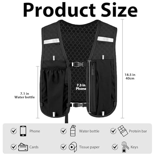 Unisex Running Vest with Phone Holder & Storage Adjustable Hydration Vest Lightweight & Breathable Running Backpack for Running Cycling Hiking (black, one size) — view 2
