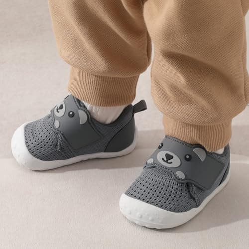 JOINFREE Baby Walking Wide Shoes Infant Boys Girls Breathable Barefoot Shoes Crib Tennis Shoes Lightweight Non-Slip Sneakers First Walkers All Grey 12-18Months — view 2