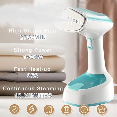 Foldable Clothes Steamer, Portable Handheld Steamer for Clothes, Fast Heat Up, Deep Wrinkle Removal, 1500W Garment Steamer with 150 ml Water Tank for Home, Office & Travel (Green) — view 6