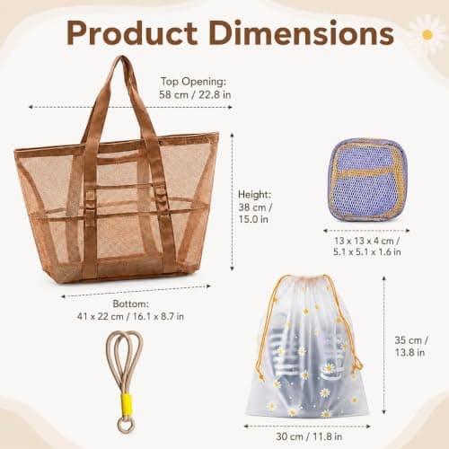 7PCS Beach Bag Set, Mesh Tote for Women with Summer Storage Pouches — view 3