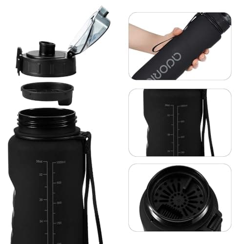 ADORIC Sports Water Bottle 1L, BPA Free Tritan Leak Proof Gym Bottle, Black — view 2