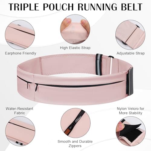 Running Belt for Women and Men Lightweight Running Waist Belt with Water Bottle Pocket, Multi-Pocket Phone Holder Running Pouch (1, Pink, Large-31.5" - 45.3") — view 2