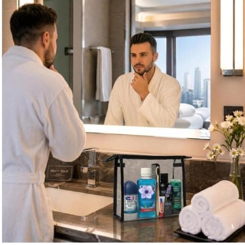 Men's Travel Toiletries Set with Clear Toiletry Bag – Airport Approved Travel Kit with Shampoo, Shower Gel, Toothpaste, Mouthwash, Toothbrush & Roll-On Deodorant, Travel Essentials for Holidays — view 6