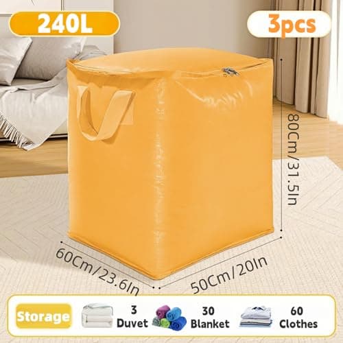 3-Pack 240l Large Moving Bags – Heavy Duty Waterproof Removal Bag with Double Zip Pulls,Ideal for Moving, College Dorms, Loft Storage, Camping,Toys or Holiday Decorations(Yellow) — view 3