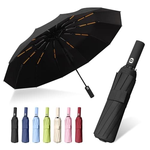 FANSEZQ ANSEZQ Windproof Travel Umbrella - Automatic Open Close, 24 Ribs Heavy Duty Compact Folding Umbrella, UV Protection Rain Umbrella for Men and Women (black)