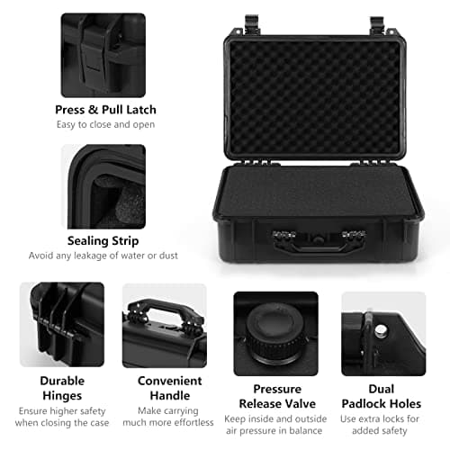 COSTWAY Portable Waterproof Hard Case, Compact Camera Case with Customizable Fit Foam, Dustproof Protective Tool Box for Electronics, Drones, Camera and Lens (Black, 18 Inch, 45x34x18cm) — view 6