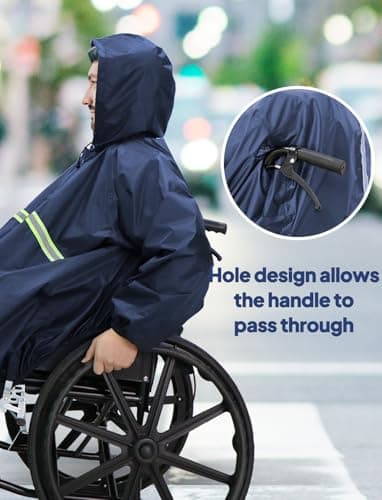 ANYOO Waterproof Wheelchair Poncho Cover with Sleeves, Lightweight Rain Poncho Cape Shield with Elastics Provide Dry Protection for Wheelchairs, Unisex, Dark Blue, One Size — view 5