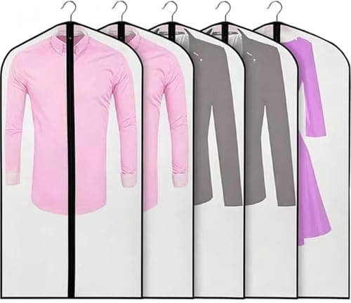 Semi-transparent Garment Bags 60×100cm, Mothproof Waterproof Breathable Full Zipper Dust Cover for Clothes Storage, 5 Pack (Black)