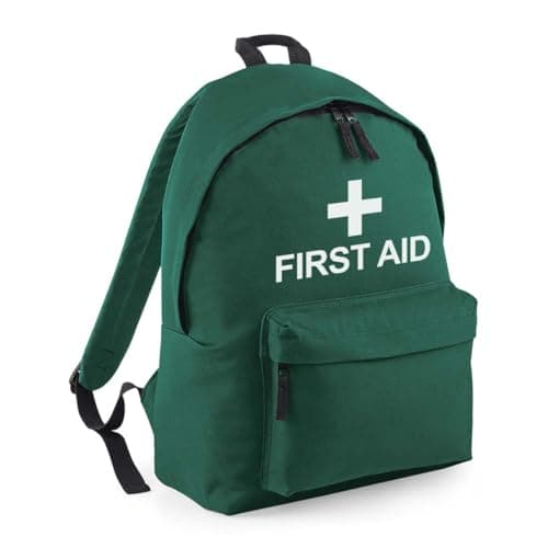 Workwear World Printed Graphic Medical Cross 'FIRST AID' Design Site, School, Workplace & Sports Club Travel Backpack Rucksack Kit Bag (Bottle Green)