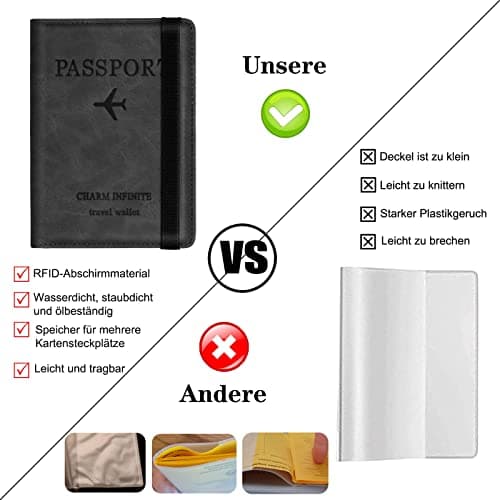 Toctax Passport Holder Cover, PU Leather RFID Travel Wallet Case Organiser Accessories, UK Passport Cover for Passport, Business Cards, Credit Cards, Boarding Passes (Black) — view 4