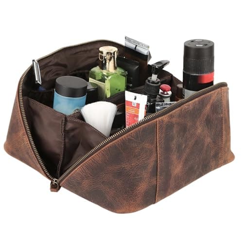 Luxury Leather Men’s Toiletry Travel Bag – Handmade Dopp Kit with Waterproof Interior, Spacious Storage & Carry Handle – Shaving Kit Bag for Men & Women — view 4