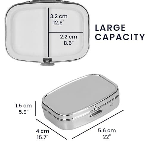kwmobile 2X Pill Box Stainless Steel Silver - Portable Travel Box, Organizer for Tablets, Supplement Holder, Metal Case Storage, 2 Compartments for Medicine — view 6