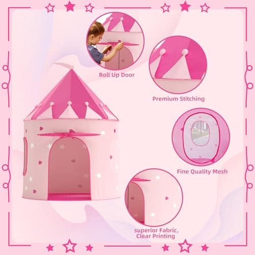 KORIMEFA Kids Play Tent for Age 1-8, Pink, 105x105x135cm — view 3