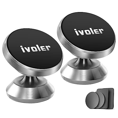 ivoler [2-Pack Magnetic Car Phone Holder – Ultra-Compact Mount with Strong N52 Magnets, 360° Rotation, Hands-Free Cradle for iPhone, Samsung, Pixel & More (Metal Plate Required) – Silver