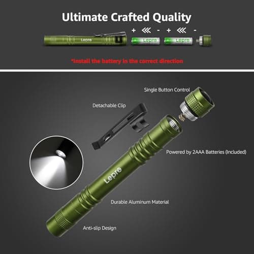 Lepro LED Torch Battery Powered, 2 Pack Pen Torches with Clip, Pocket Sized — view 4