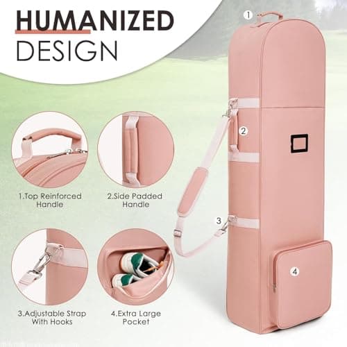 Golf Travel Bags with Wheels, 1200D Heavy Duty Oxford Wear-Resistant with Extra Storage Bag, Lightweight & Portable Golf Club Travel Cover for Airlines Easy Storage，Pink：Shoulder — view 3