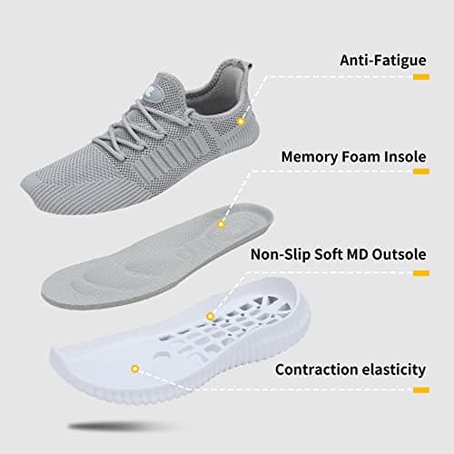 SK·TRIP Women's Walking Shoes Lightweight Breathable Flying Woven Mesh Upper Casual Jogging Shoes Ladies Tennis Shoes Workout Footwear Gym Sneakers for Women, Grey, 6 UK — view 6