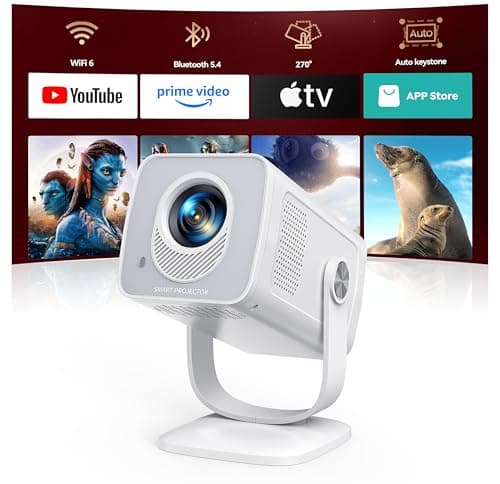 TOPTRO Mini Projector 1080P 4K Supported【Android 14 & Short Throw】 Portable Smart Projector with 270° Adjustable Stand, WiFi 6 Bluetooth 5.4, Auto Keystone, Home Movie Projectors for Bedroom/Kid Gift