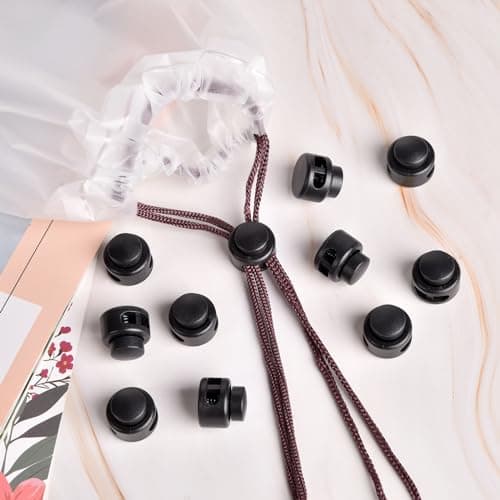 GGXZHT 12 Pack Black Plastic Heavy Duty Spring Cord Locks, Double Hole Drawstring Stopper for Drawstrings Shoelace Backpacks Paracord Camping Hiking — view 3