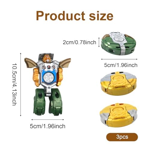 3-Pack Transformable Fidget Spinner Robots – Gold/Silver/Green | Stress Relief Fidget Toys for Kids | 2-in-1 Transformable Fidget Spinner & Robot Figures | Durable Fidget Spinners for Kids & Adults — view 2