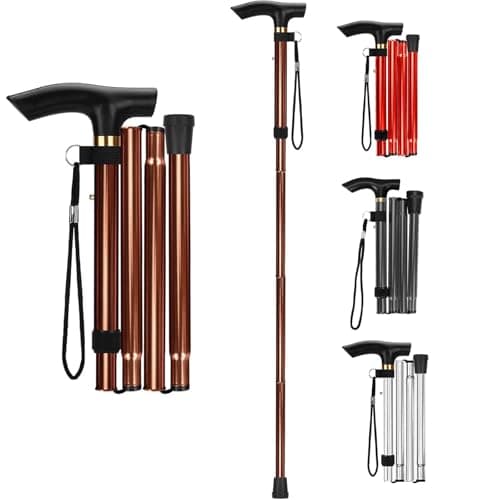Walking Stick - Folding Walking Sticks for Women & Men, Lightweight Collapsible Walking Stick, Ideal for Arthritis, Heavy Duty, Adjustable Foldable Walking Sticks for Travel Use (Brown)