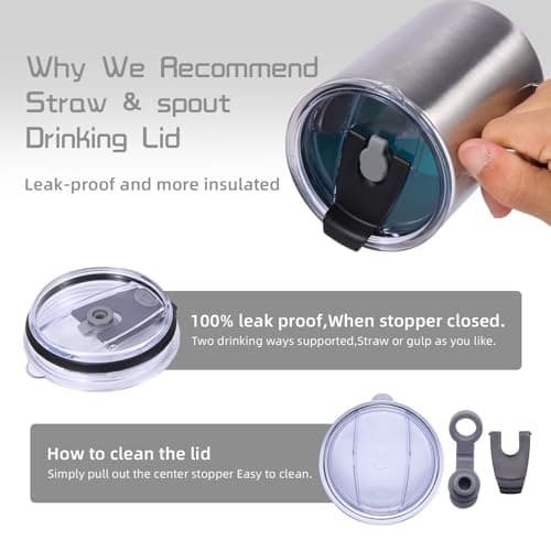 Volhoply 12oz Insulated Leakproof Coffee Mug with Sliding & Straw Lid,Double Wall Vacuum Stainless Steel Travel Cafe Tumbler Cup with Handle,Reusable Camping Mugs Keep Cold/Hot(Silver,1 Set) — view 5