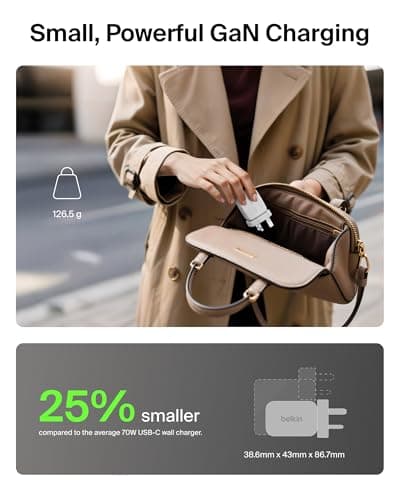 Belkin BoostCharge Pro 70W 3-Port GaN USB C Charger + Travel Adapter Kit — view 3