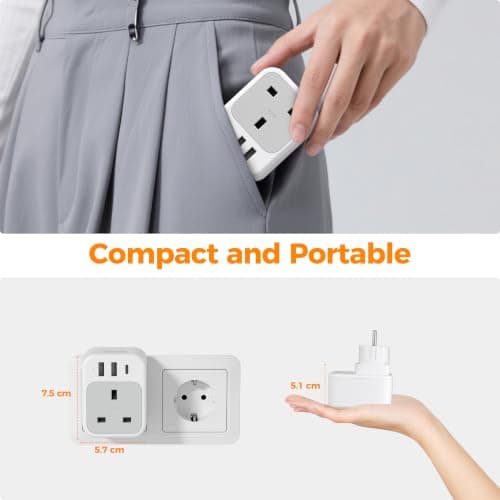 TESSAN UK to European US Plug, Universal Travel Adapter with 3 USB — view 6