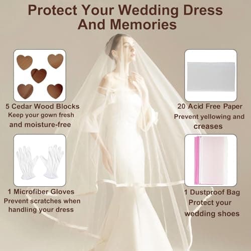 Wekuch Wedding Dress Storage Box – Large Wedding Dress Preservation Box 94L with Acid-Free Tissue Paper, Cedar Wood Blocks, White Gloves & Dust Bag for Bridal Gown Preservation (Gray) — view 4