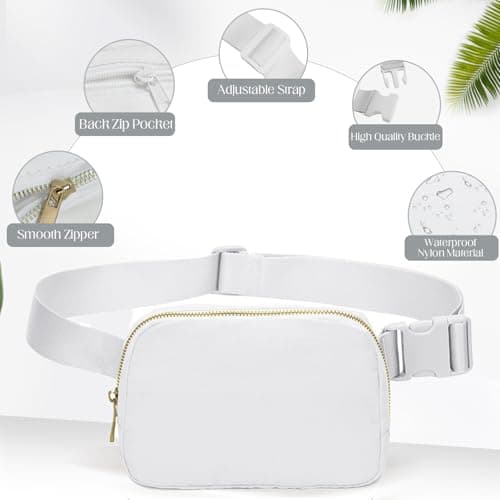 Uwiyo Bumbags for Ladies Belt Bag for Women Men Small Crossbody Bags for Women Fashion Fanny Pack Waist Bag with Adjustable Strap for Travel Outdoors Running Hiking (White) — view 6