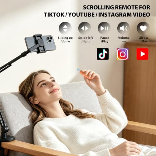 Wireless Camera Remote Control with Tripod Mount Adapter, TikTok Scrolling Remote for iPhone & Android, Bluetooth Clicker Phone Remote with Front/Rear Camera Switch for Photo and Video (Orange) — view 4