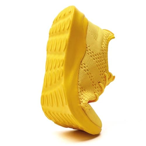 DLWKIPV Men's Trainers Lightweight Breathable Slip-On Sneakers with Anti-Slip Sole and Cushioned Casual Outdoor Sports Fashion Jogging Shoes for Running Walking Tennis Yellow UK Size 8 — view 5
