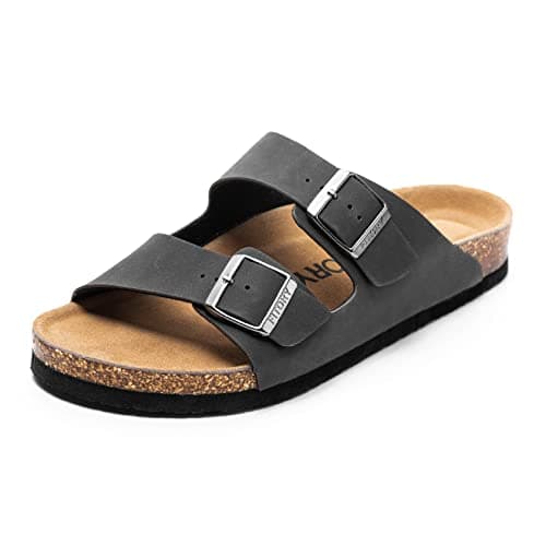 FITORY Men's Sandals, Cork Footbed Slip On Slides Matte Black Size 7.5