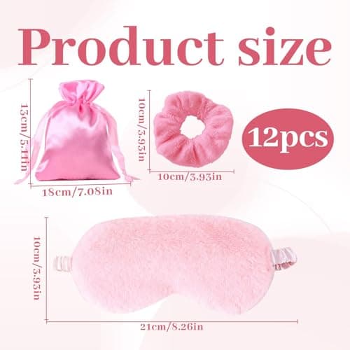 12 Pcs Sleepover Party Supplies for Girls,Girls Sleepover Supplies with Plush Sleep Eye Mask Hair Scrunchies Storage Bag (Pink) — view 2