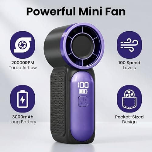 Portable Handheld Mini Fan, 20000 RPM High Speed Turbo Personal Fan, 3 Speeds with LED Display, Pocket Design USB Rechargeable Handheld Fan for Travel, Makeup, Commute, Outdoor Summer Essentials — view 6