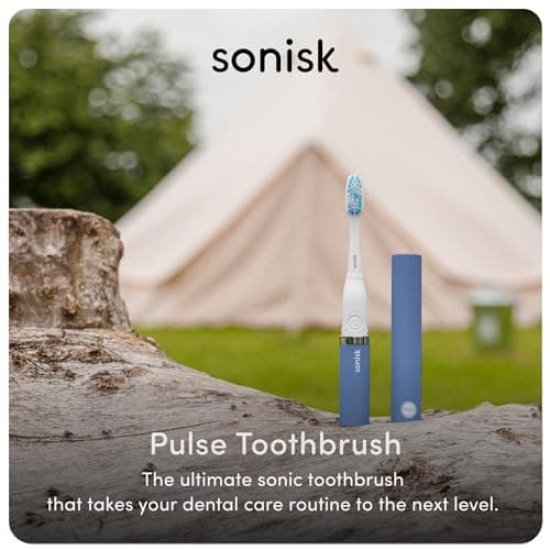Sonisk Pulse | Battery Powered Electric Toothbrush | Portable Travel Size with Antimicrobial Sonic Technology | 1x Battery, 2X Brush Heads, 1x Travel Case Included (Steel Blue) — view 2