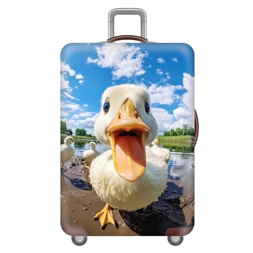 Fansu Elastic Suitcase Cover Protectors, 3D Duck Animal Printed Luggage Cover for Suitcase, Medium Washable Travel Trolley Cover for 22-25 inch