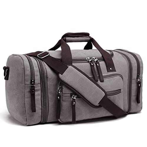 Unisex Canvas Holdall, AIZBO Travel Carry On Duffles Bags Overnight Weekend Weekender Bag for Men and Women (Expansion Capacity: 58 * 25 * 30cm) (Grey)