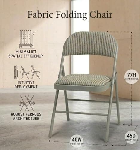 SuperGift.com Cream Fabric Padded Folding Chair with Backrest, Heavy Duty Steel Frame Foldable Chair for Home, Garden, Office and Desk Use — view 3