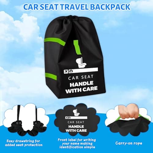 Car Seat Travel Bag for Airplane, Portable CarSeat Cover with Shoulder Strap, Premium Gate Check Bags Fits All Baby Infant Carriers & Booster & Convertible, Baby Air Travel Essentials (Black--A) — view 5