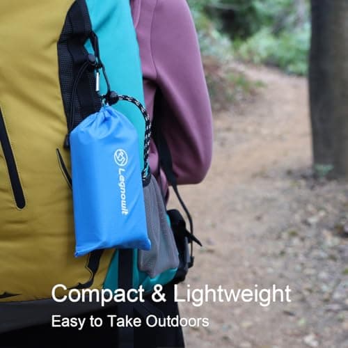 Legnowit Outdoor Pocket Blanket, 140 x 200 cm Waterproof Packable Compact Lightweight Picnic Blanket, Sand Free Beach Mat, Outdoor Tarp for Concert Festival Camping Hiking, Stakes Included (Blue) — view 6