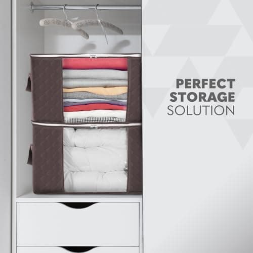Delka 90L Storage Bags with Lids, Large Storage Boxes with lids, Storage Unit for Clothes, Duvets, Blankets, Toys, Pack of 3 Foldable Organizers with Reinforced Handles and Clear Window (Brown) — view 4
