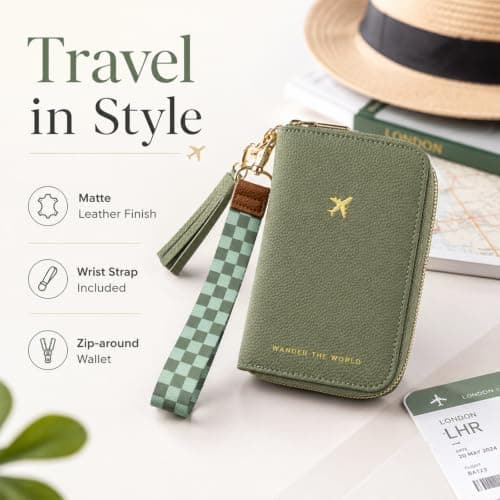 Kideerly Passport Holder Travel Wallet, PU Leather Passport Case Document Holder Organiser with Zipped Closure & Wrist Strap, Passport Cover for Women Men Holiday Travel Accessories — view 4