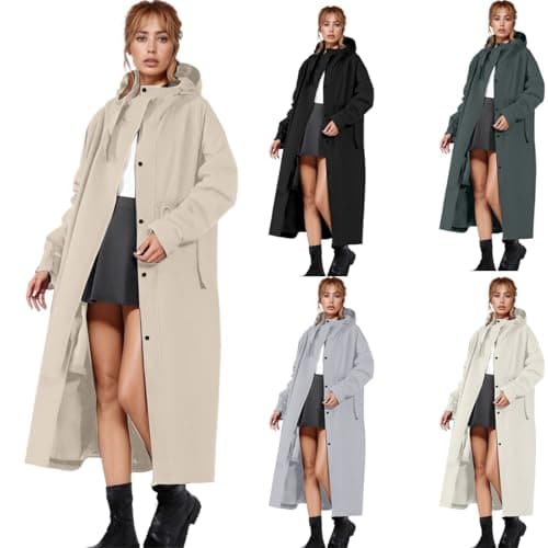 Women's Raincoat Waterproof Rain Jacket Loose Windbreaker Quick-Drying Softshell Jacket Long Trench Coat Windbreaker Lightweight Autumn Jacket with Hood Large Sizes Transition Jacket, O Beige, M — view 2