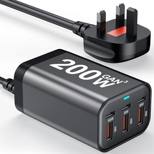USB C Charger Block 200W Multi Port USB Fast Charging Station Hub GaN PPS PD 100W Type C Wall Charger Power Adapter for Multiple Laptop iPad iPhone 17 MacBook Galaxy S26 Android Pixel 65W 45W 30W 20W