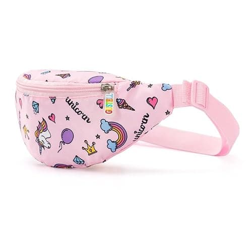 Dzxin Kids Fanny Pack, Cute Unicorn Kids Bum Bag Bumbag Waist Pack Cartoon Hipsack Belt Bag Small Belt Bum Bag Crossbody Purse Waist Pouch for Toddler Girls Boys Running Hiking Travel Sports(Pink) — view 3