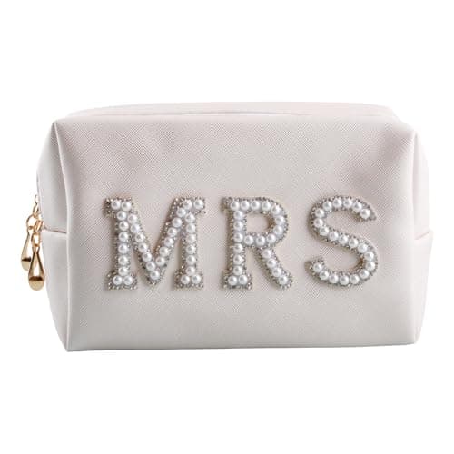 Tabanzhe Bride Cosmetic Bag-MRS Letter Bling Pearl Rhinestone Travel Makeup Organizer Bag Bride to Be Toiletry Bag Gift Bachelorette Party Favors for Women Girls Wedding Bridal Shower Engagement